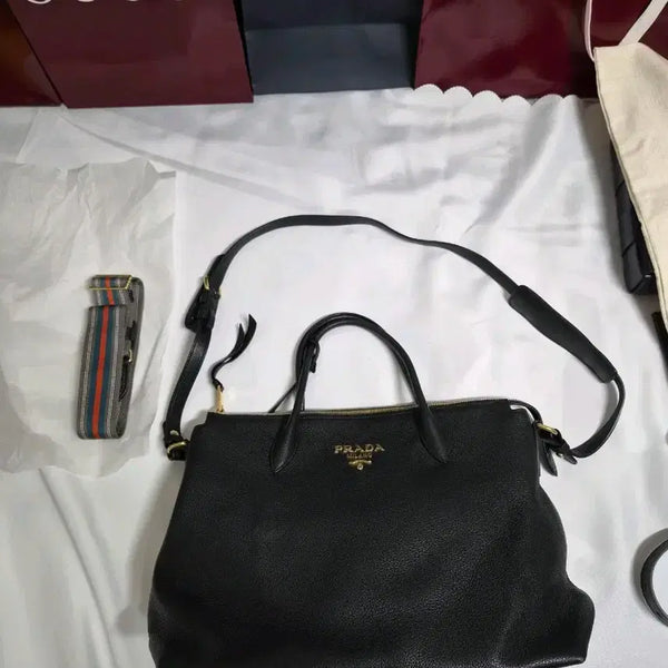 [BUNJANG] Prada Vitello Tote Bag Crossbody Bag Black / 프라다 비텔로 토트백 프라다크로스백