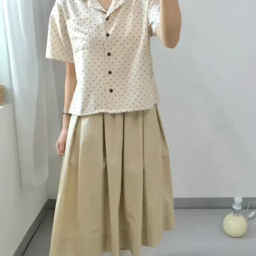 [BUNJANG] Vintage Mori Kei Beige Dot Short Sleeve Shirt / 빈티지 모리걸 베이지 도트 반팔 셔츠 모리노가토 카모메산장 지구샵 스즈코