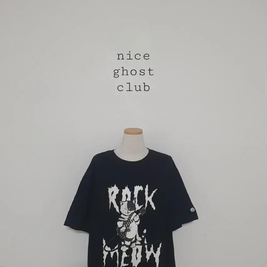 [BUNJANG] Nice Ghost Club Cat Printing Short-Sleeve T-Shirt Black / 세일)No.26061102 나이스 고스트 클럽 고양이 프린팅 반팔 티셔츠 블랙