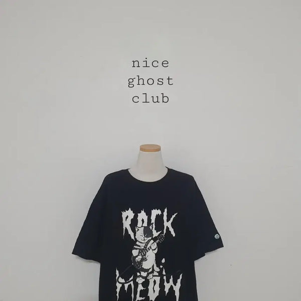 [BUNJANG] Nice Ghost Club Cat Printing Short-Sleeve T-Shirt Black / 세일)No.26061102 나이스 고스트 클럽 고양이 프린팅 반팔 티셔츠 블랙