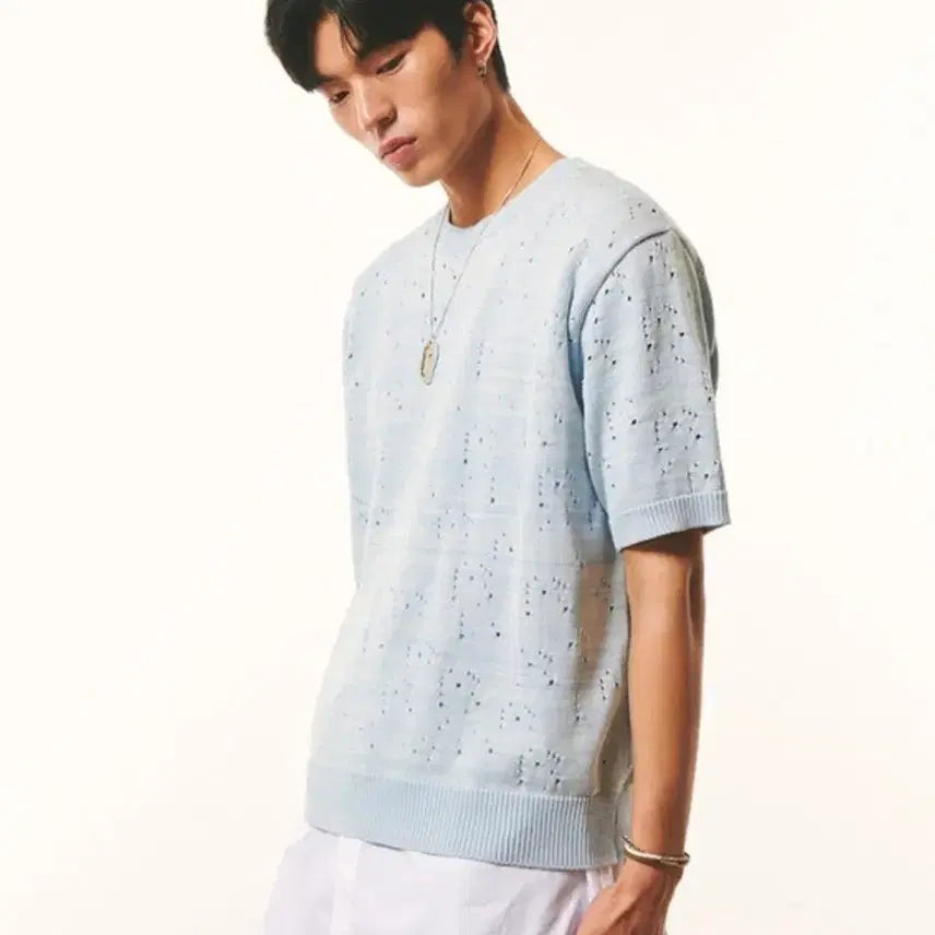 [BUNJANG] Dope Jonson Chic Sleeve Punching Knit T-Shirt / 도프제이슨 시크 슬리브 펀칭 니트 반팔 새상품 L 100 105