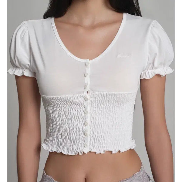 [BUNJANG] Klishier Sugar Crepe Smoking Puff Top White / (새상품) 클리시어 슈가 크레페 스모킹 퍼프 탑 화이트