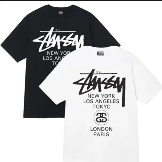 [BUNJANG] Stussy World Tour Short Sleeve T-Shirt Black/White / 스투시 월드투어 반팔 티셔츠  블랙/화이트 미개봉 새상품