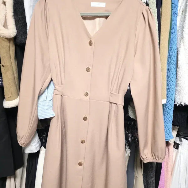 [BUNJANG] Ririreco Beige Midi Dress Size 2 / 리리앤코 하객룩 베이지 미디 원피스 2호사이즈 새상품