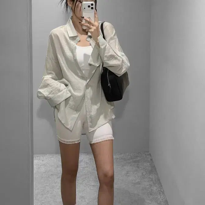 [BUNJANG] Vivnluv Wrinkle Oversized Shirt Light Mint / [새상품]vivnluv비브앤러브 링클 오버핏 셔츠 4color 라이트민트