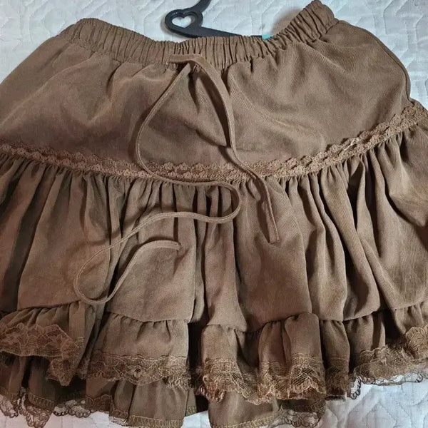 [BUNJANG] Corduroy Ruffle Midi Skirt - Brown / 코듀로이 프릴 스커트 브라운