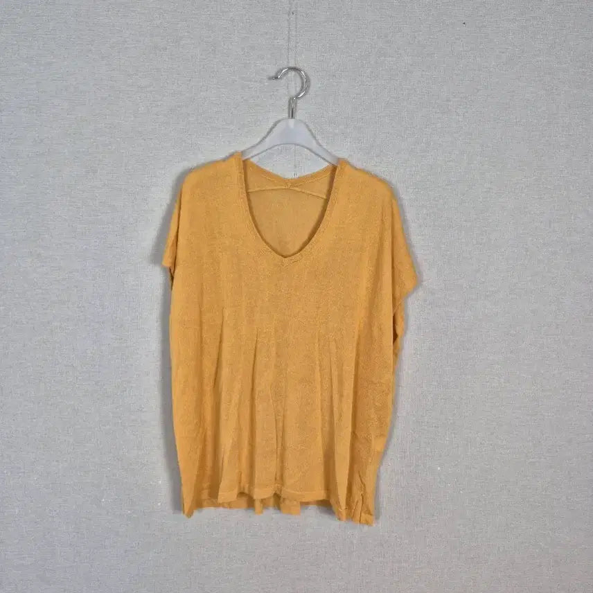 [BUNJANG] Mustard Orange V-Neck Short Sleeve Top (Rayon 89%) / (#77,88추천)레이온89% 머스타드오렌지 V넥 반팔 상의