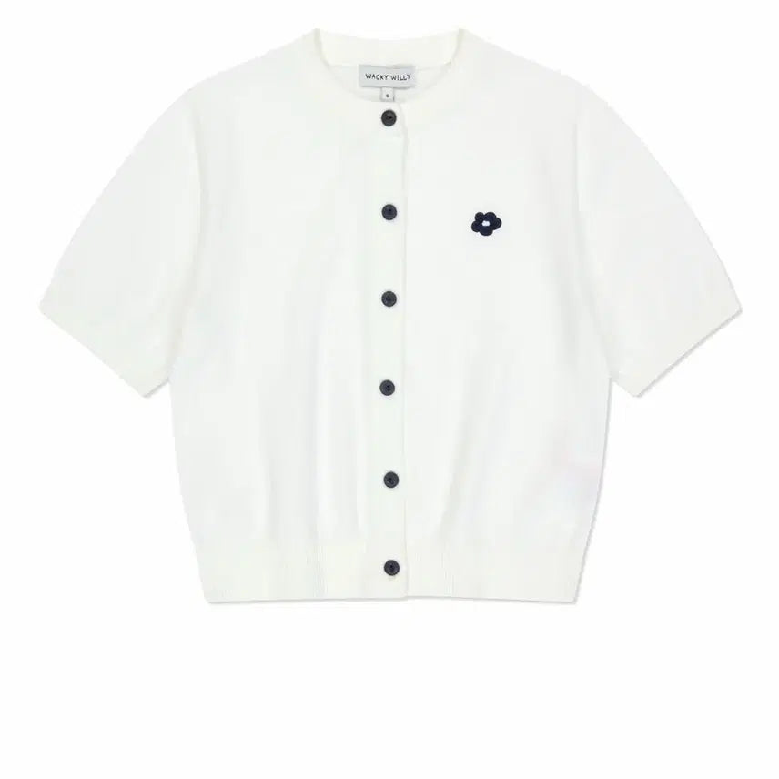 [BUNJANG] Wackywilly What It’s In Women's Round Neck Short Sleeve Cardigan White / 와키윌리 왓잇이즌 우먼스 라운드넥 반팔 가디건 화이트