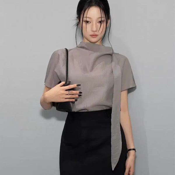 [BUNJANG] VIVNLUV Silky Tie Blouse / [새상품] VIVNLUV 실키 타이 블라우스 하객룩 핑크 차콜 화이트 출