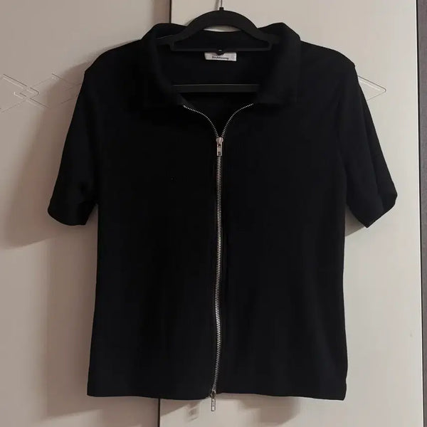 [BUNJANG] Black Two-Way Knit Zip-Up / (택포) 블랙 투웨이 니트집업