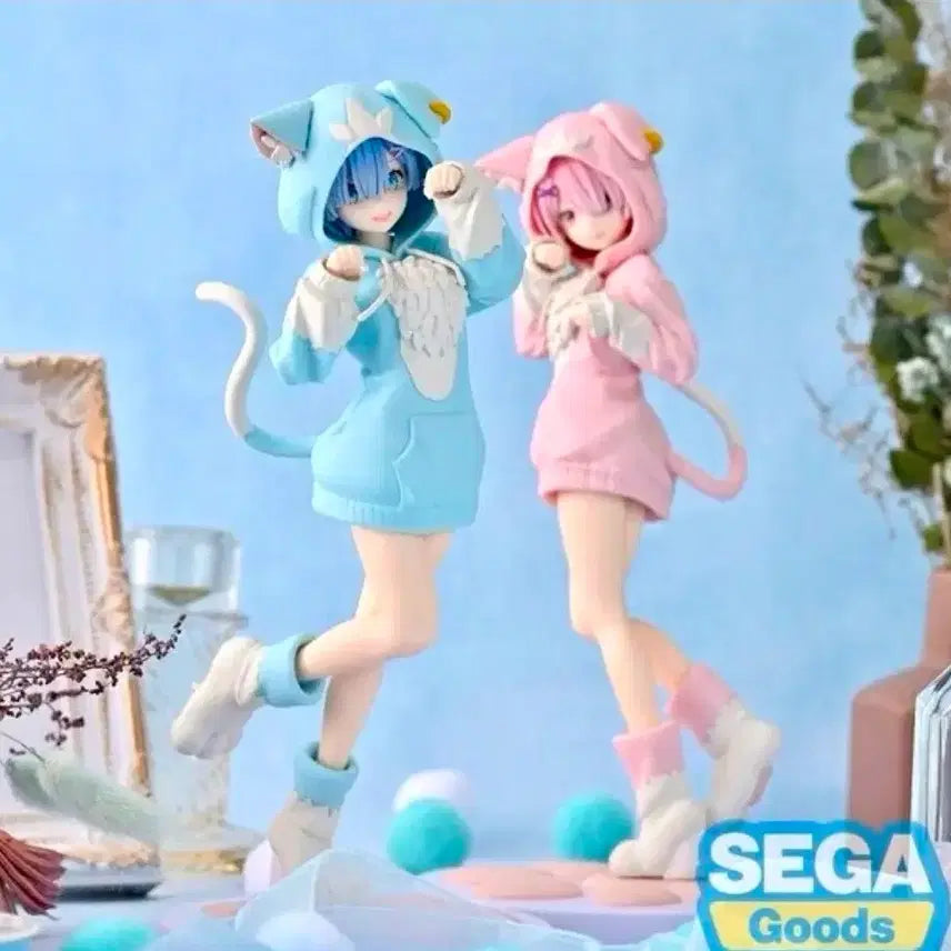 [BUNJANG] SEGA Re:Zero Rem & Ram Cat Ear Hoodie Figure Set / 택포)3.0 최저가 세가 렘 람 고양이 귀 후드 정품 피규어 세트