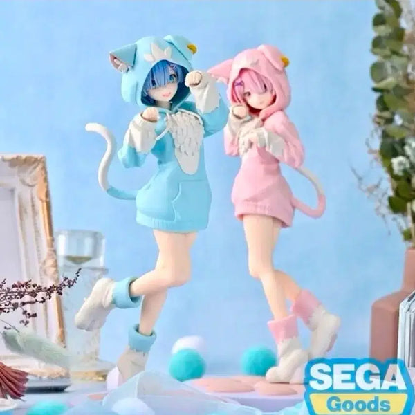 [BUNJANG] SEGA Re:Zero Rem & Ram Cat Ear Hoodie Figure Set / 택포)3.0 최저가 세가 렘 람 고양이 귀 후드 정품 피규어 세트