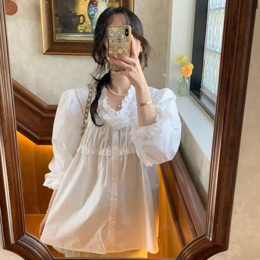 [BUNJANG] Byciny Rose Brooch Blouse (Ivory) / 오늘하루10만)바이씨니 제작 로즈브로치 블라우스 아이