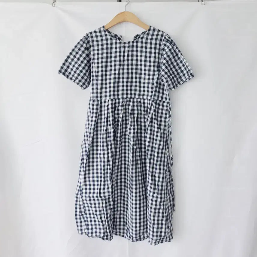 [BUNJANG] Blue Check Long Cotton Dress / 블루체크 롱 면원피스 F