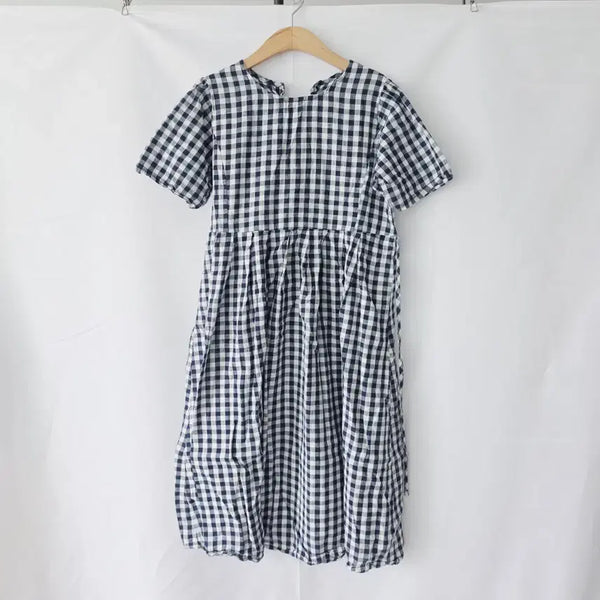 [BUNJANG] Blue Check Long Cotton Dress / 블루체크 롱 면원피스 F