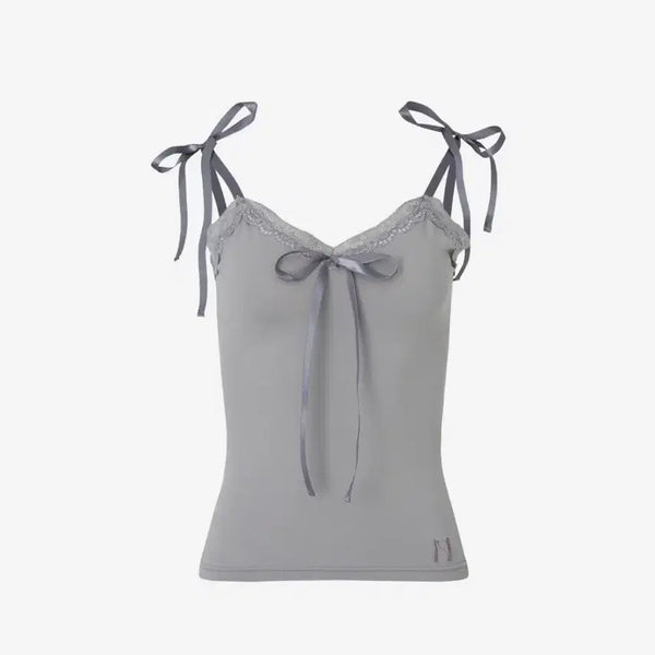 [BUNJANG] Newearlin Ribbon Lace Sleeveless Top Gray / 뉴얼린 Ribbon lace sleeveless Top 그레이