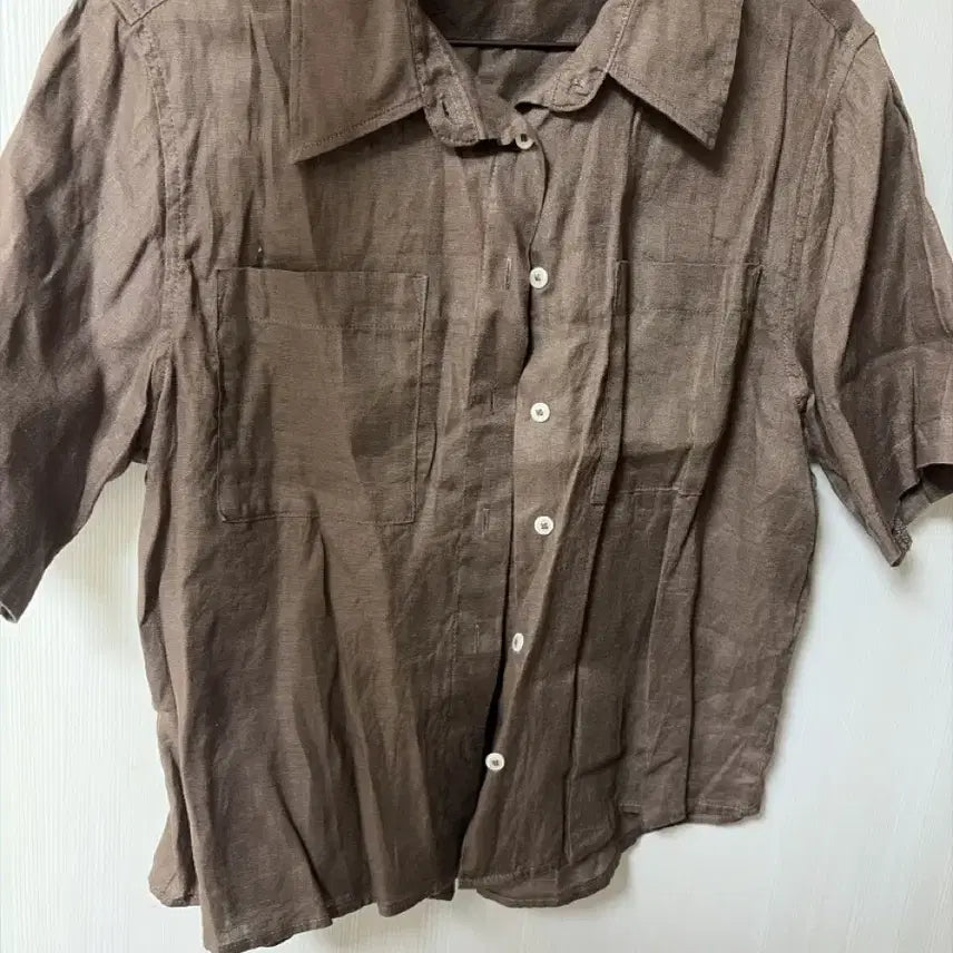 [BUNJANG] Brown Linen Short Sleeve Shirt / 브라운 린넨 반팔 셔츠