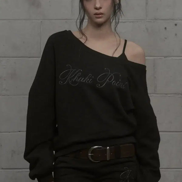 [BUNJANG] Black Sweatshirt / 카키포인트 스웻셔츠 맨투맨 블랙