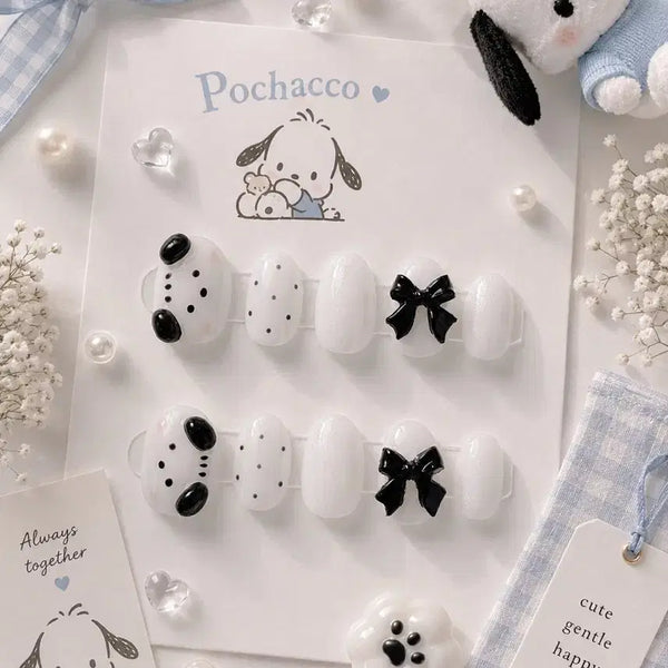 [BUNJANG] Pochacco Ribbon Dot Syrup Handmade Nail Tips / (할인)포차코 리본 도트 시럽젤 수제네일팁