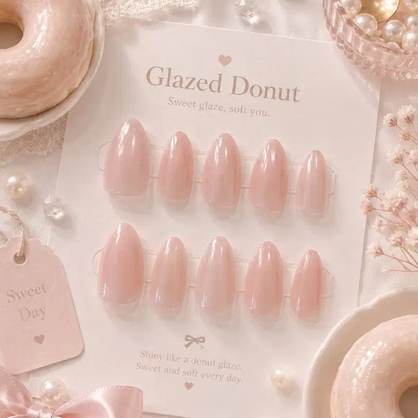 [BUNJANG] Handmade Nail Tips - Pink Glazed Donut Almond Shape / 핑크 글레이즈드 도넛 수제네일팁