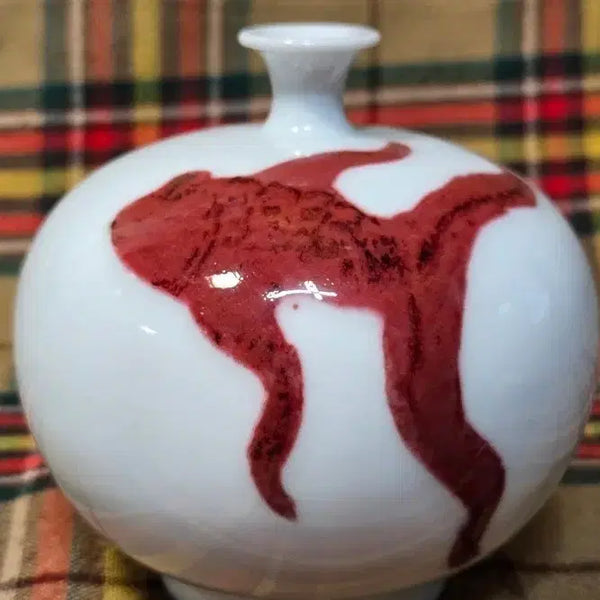[BUNJANG] Lee Se-yong Celadon Porcelain White Porcelain Red Underglaze Fish Motif Small Vase / [유작/귀중] 고- 이세용 도예가 백자 진사 어문 소병 (명품 도자기