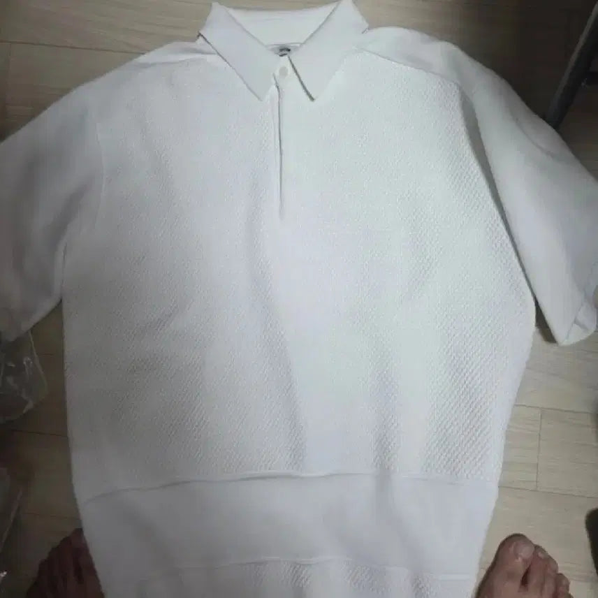 [BUNJANG] System Homme Genuine Collar Neck Knit Short Sleeve T-Shirt White Size 105 / 시스템옴므 정품 카라넥 니트 반팔 화이트 105사이즈