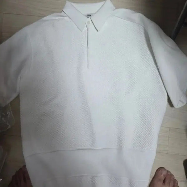 [BUNJANG] System Homme Genuine Collar Neck Knit Short Sleeve T-Shirt White Size 105 / 시스템옴므 정품 카라넥 니트 반팔 화이트 105사이즈