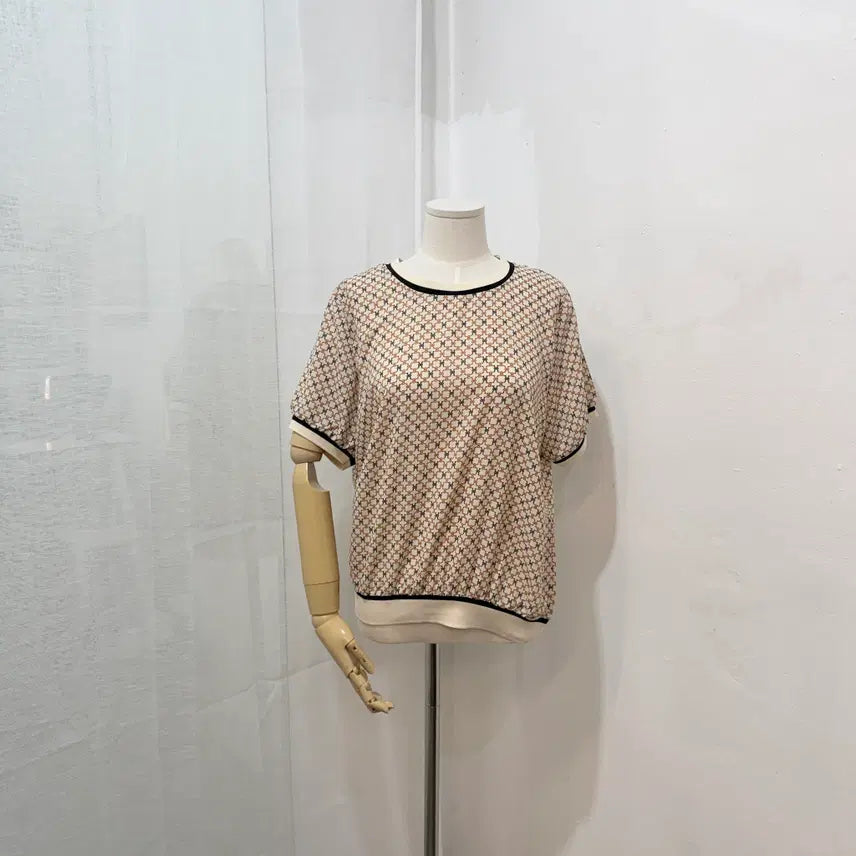 [BUNJANG] Printing Short Sleeve Blouse - Size 77 / (77)찰랑 프린팅 반팔블라우스 반팔티 미씨 4751
