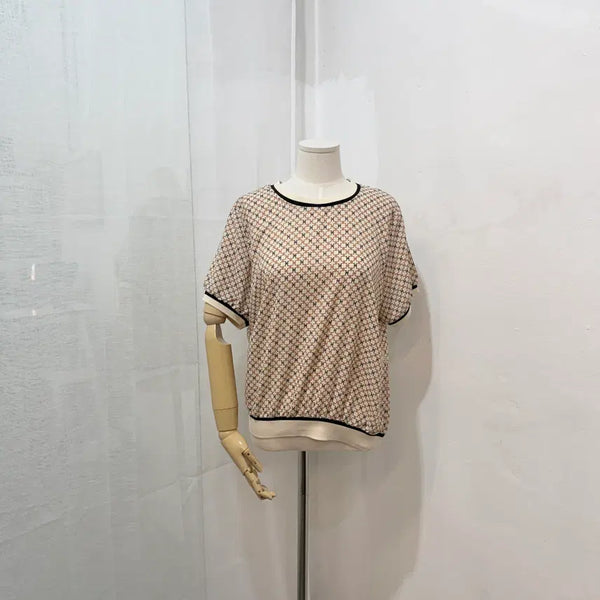 [BUNJANG] Printing Short Sleeve Blouse - Size 77 / (77)찰랑 프린팅 반팔블라우스 반팔티 미씨 4751