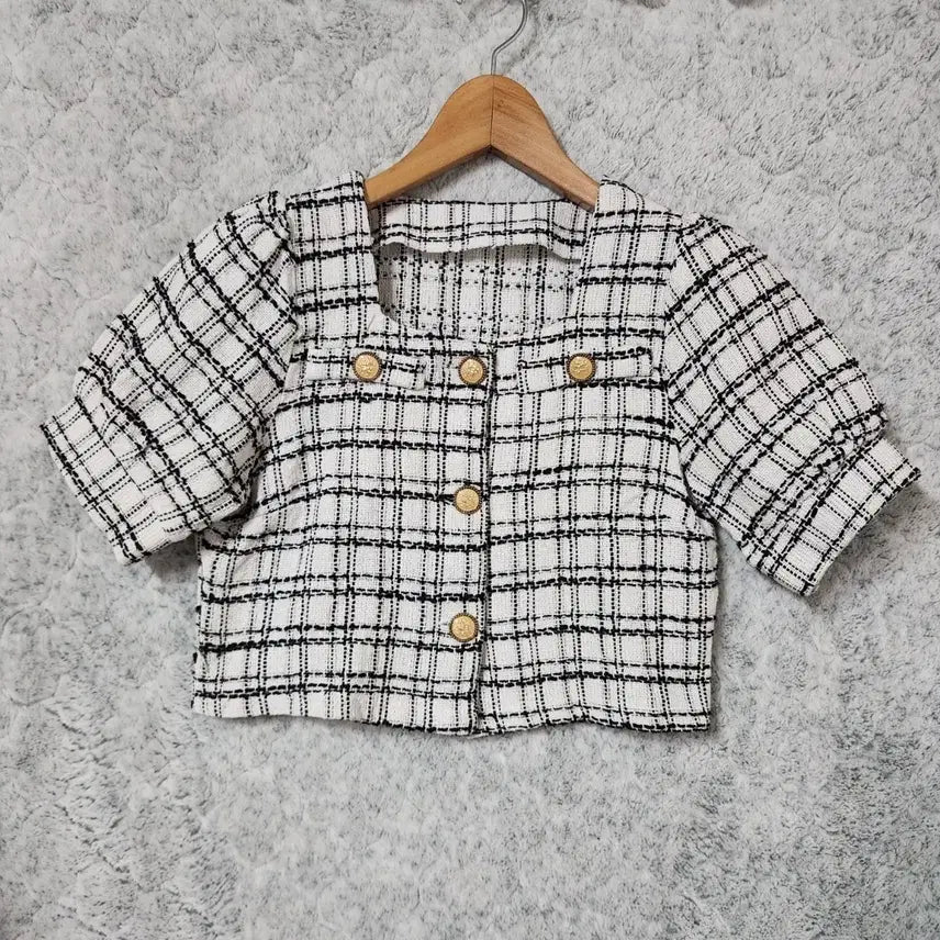 [BUNJANG] Women's Short-Sleeve Tweed Jacket / 206B [F] 여성 반팔 트위드 자켓