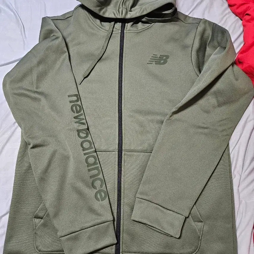[BUNJANG] New Balance Logo Vertical Striped Zip-Up Hoodie Olive L / 뉴발란스 후드집업 올리브L