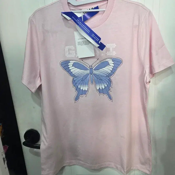 [BUNJANG] GANNI Butterfly Short Sleeve T-Shirt Pink / 가니 나비 반팔 티셔츠 핑크