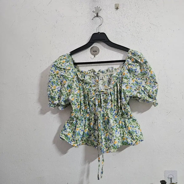 [BUNJANG] Floral Puff Sleeve Blouse / 플로럴 퍼프 소매 블라우스