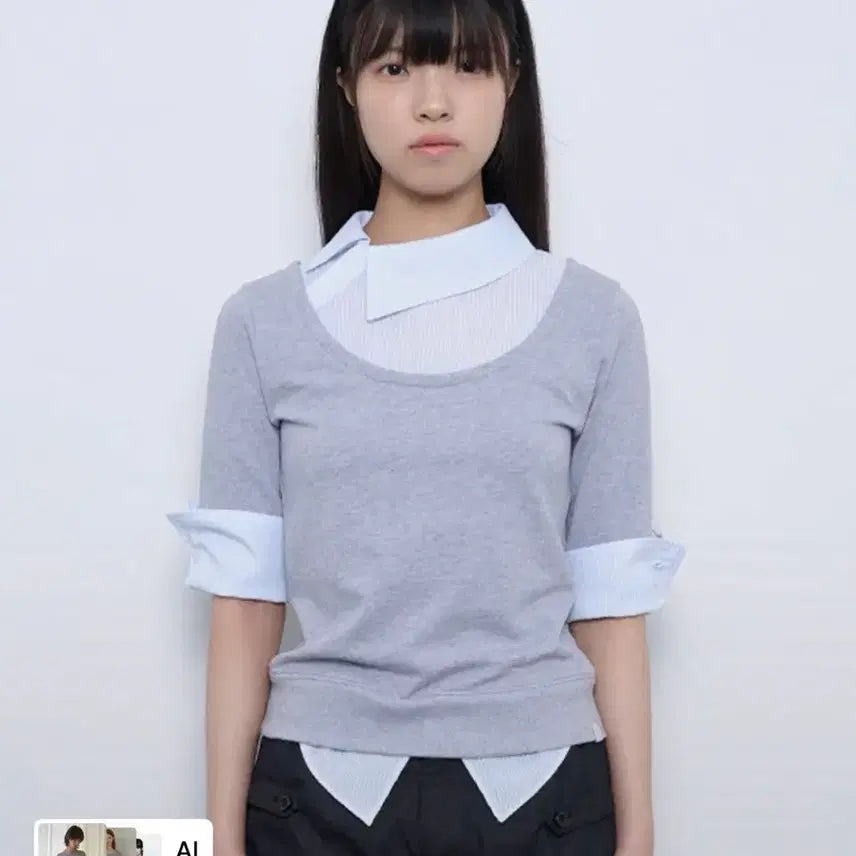 [BUNJANG] DUOIMO ASYMMETRIC COLLAR TOP / 뚜오미오 ASYMMETRIC COLLAR TOP [HEATHER GREY