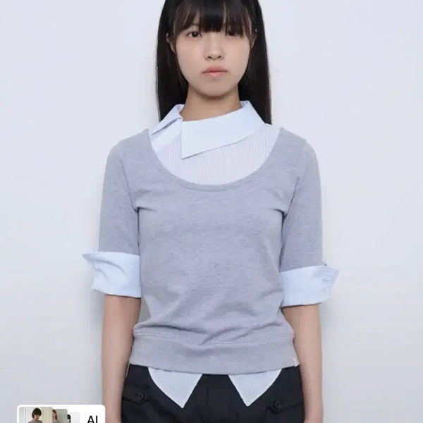 [BUNJANG] DUOIMO ASYMMETRIC COLLAR TOP / 뚜오미오 ASYMMETRIC COLLAR TOP [HEATHER GREY