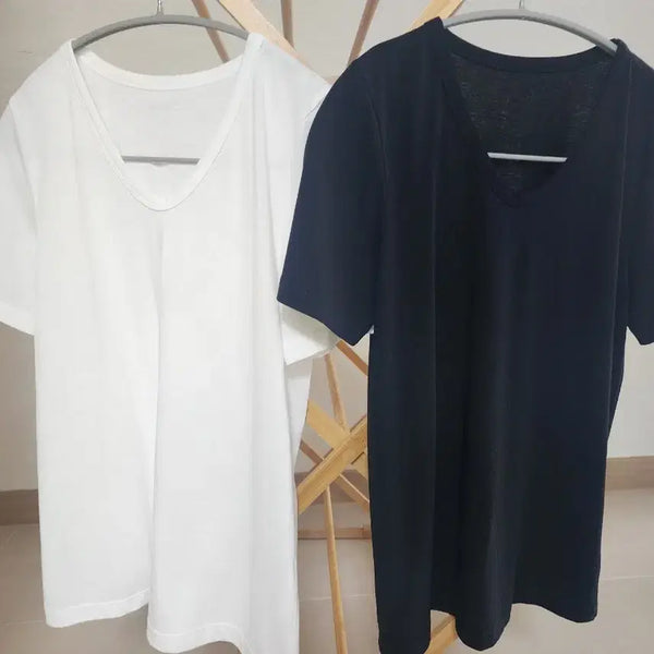 [BUNJANG] Sisley U-Neck Basic T-Shirt 2-Pack / 시슬리 유넥 기본티 2장