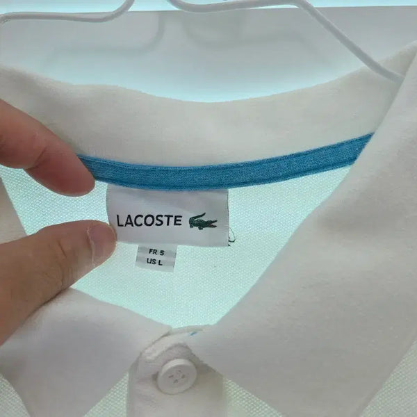 [BUNJANG] Lacoste Polo Shirts Bundle Set White/Striped US L / 라코스테 카라티 (2개 일괄)화이트*줄무늬 US L( 103~105)