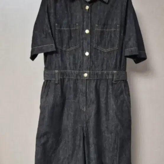 [BUNJANG] Brielle Cotton Blend Wide Jumpsuit / 브리엘 반팔 데님 와이드 점프수트77