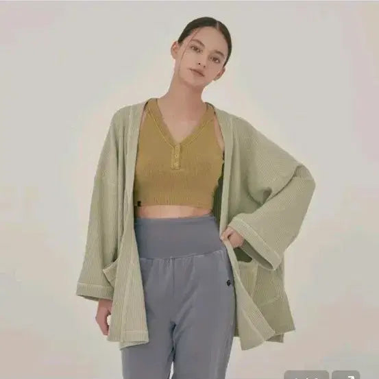 [BUNJANG] Oziz Waffle Cardigan Melon / 오즈이즈 와플 한텐 멜론