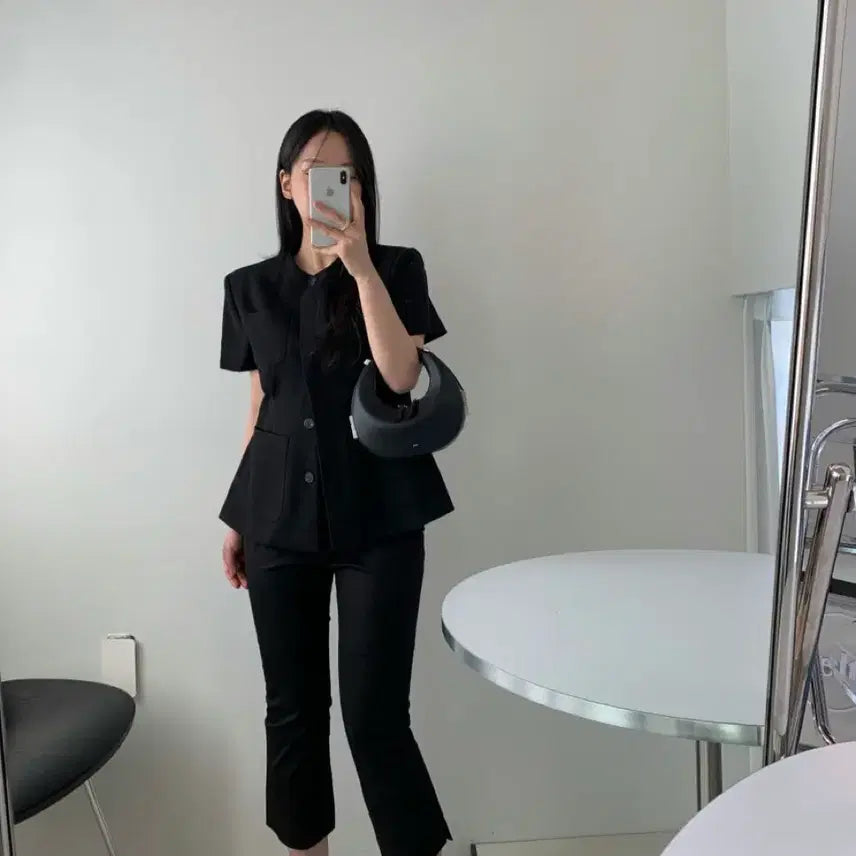 [BUNJANG] Black Linen Short Sleeve Jacket / 반팔자켓 하객룩