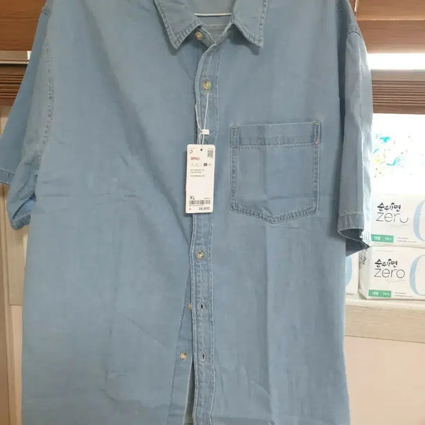 [BUNJANG] SPAO Light Wash Denim Short-Sleeve Shirt XL / SPAO 청 데님 반팔 셔츠 XL