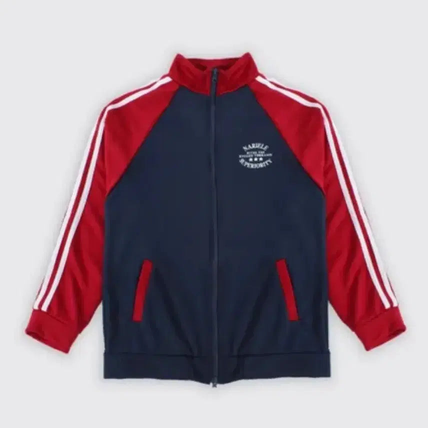 [BUNJANG] Y2K Red Raglan Line Colorblock Two-Way Zip-Up Jersey / 에이블리 y2k 빨강 나그랑 라인 배색 투웨이 집업 져지