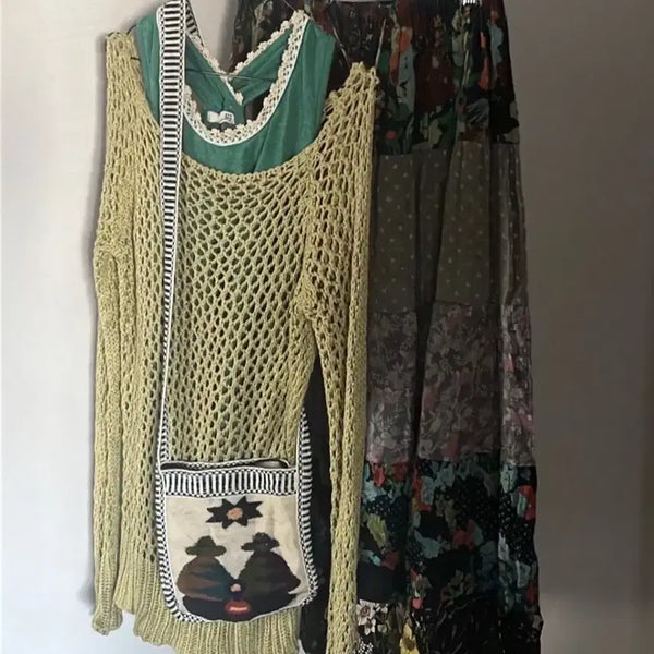 [BUNJANG] 4p Dot Hakumi Skirt Set / 4p 도트 하구미 스커트 여리핏 하주코 빈티지 지구네 코디셋세트