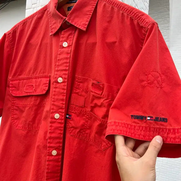 [BUNJANG] 90s Tommy Hilfiger Oversized Short Sleeve Shirt / 90s 타미힐피거 올드스쿨 반팔셔츠