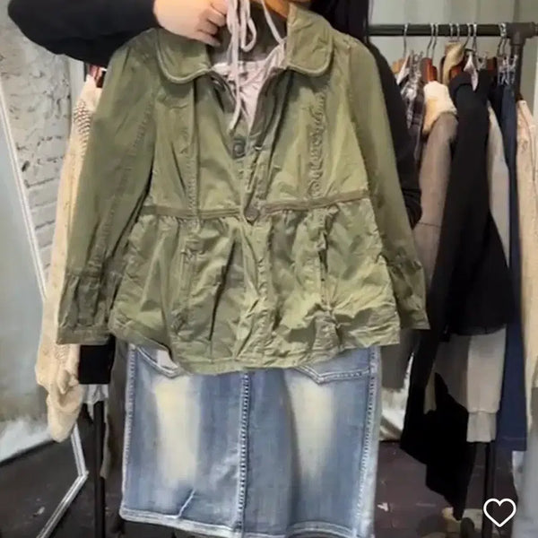 [BUNJANG] Vintage Purple Dot Olive Khaki Coordi Set / 빈티지 보라 도트 올리브 카키 코디셋세트 카모메산장 지구네