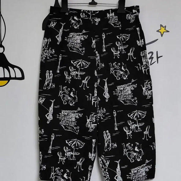 [BUNJANG] BRIGGS Paris Cafe Illustration Half Pants (Black) / [8P/28] BRIGGS 파리 카페 일러스트 하프 팬츠 (블랙)