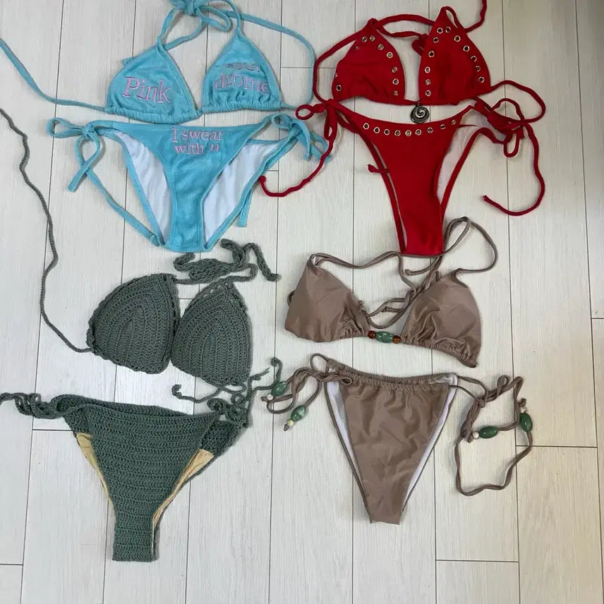 [BUNJANG] Tery Bikini Set - Red, Black Satin / 1회착용/ 비키니 레드 블랙 새틴 태리 수영복 호캉스 여행