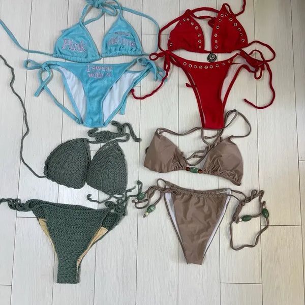 [BUNJANG] Tery Bikini Set - Red, Black Satin / 1회착용/ 비키니 레드 블랙 새틴 태리 수영복 호캉스 여행