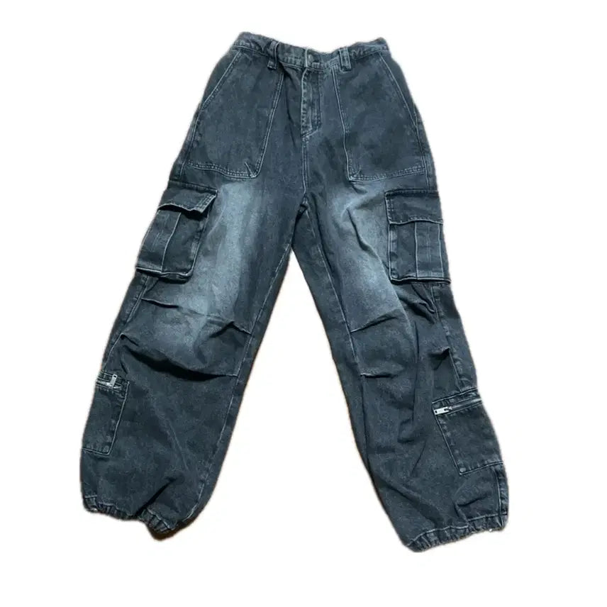 [BUNJANG] SHES Zipper Cargo Wide Denim Pants (New) / 시즈) 파라 지퍼 카고 와이드 데님 팬츠 (새상품)