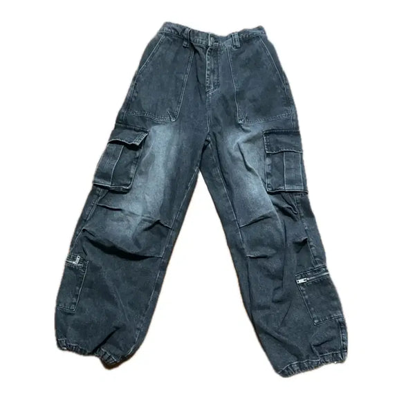 [BUNJANG] SHES Zipper Cargo Wide Denim Pants (New) / 시즈) 파라 지퍼 카고 와이드 데님 팬츠 (새상품)